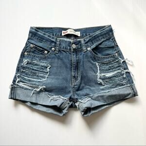 Levi’s Denim Shorts 25" Custom Distressed High‎ Rise Fold Over